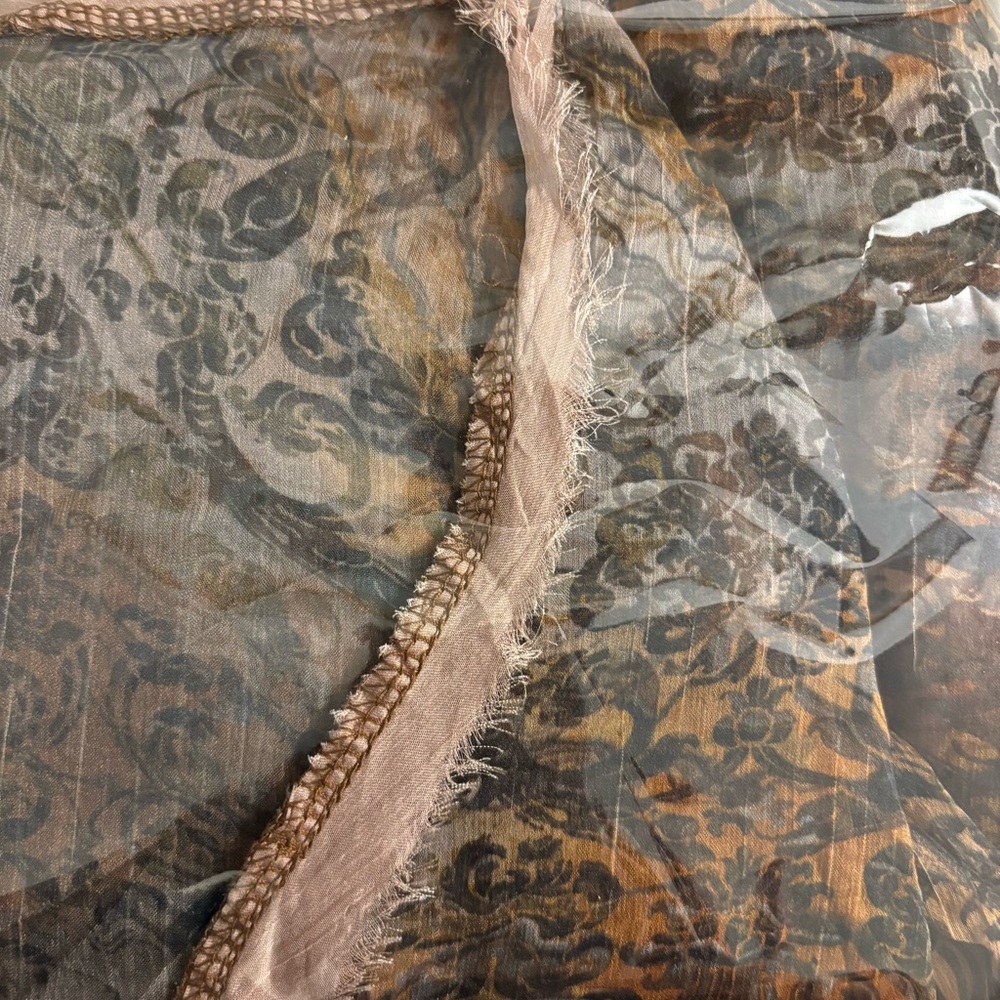 Sheer Hobo Bohemian Brown Paisley Print Kimono Duster or  Swim Cover Up Large - Picture 9 of 9